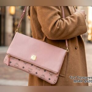 New MCM Visetos Corina Crossbody Bag Powder Pink 4pc Gift Set